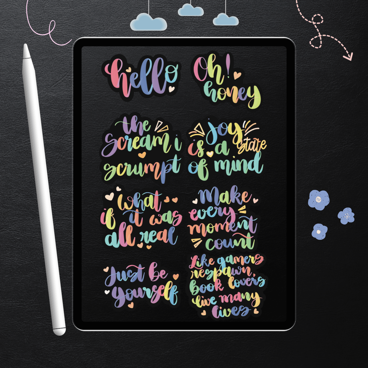 Cool Rainbow Hand-lettered Stickers 4 Cool Rainbow Hand-lettered Stickers