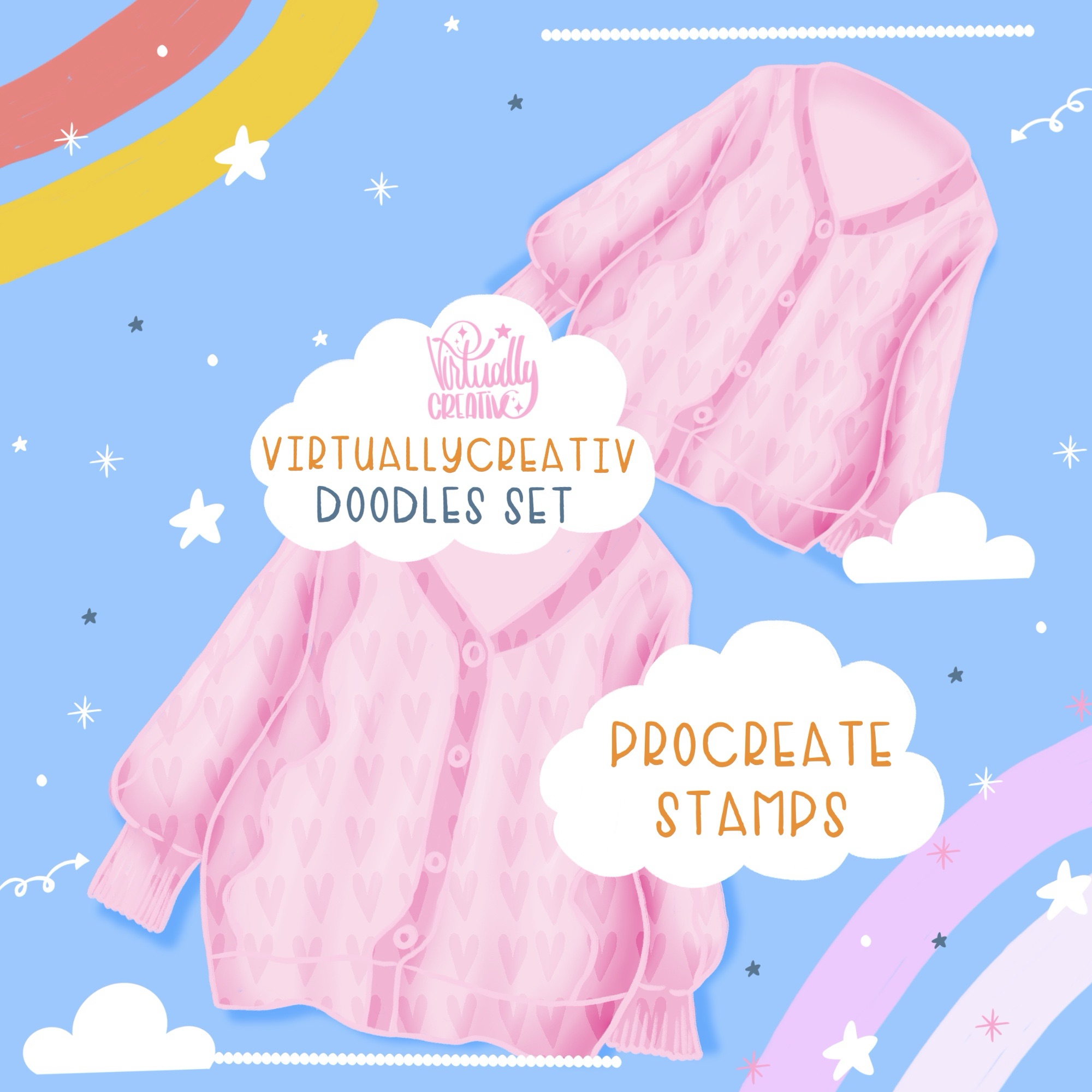 VirtuallyCreativ Doodle Stamps Set for Procreate | 36 Fun Brushes 2 VirtuallyCreativ Doodle Stamps