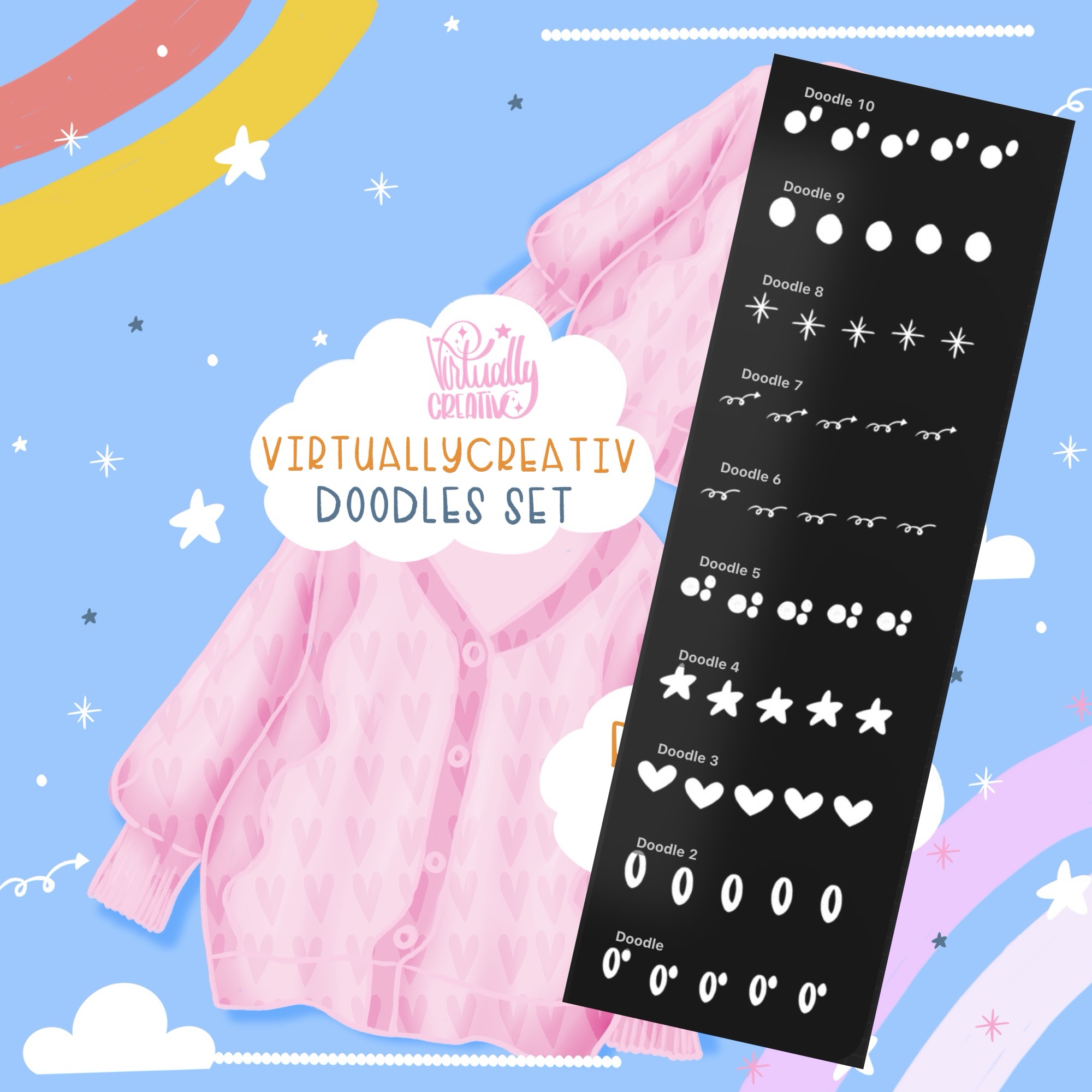 β¨ Free Handlettering Brushes for Procreate + Exclusive Creative Freebies! 6 VirtuallyCreativ Doodle Stamps